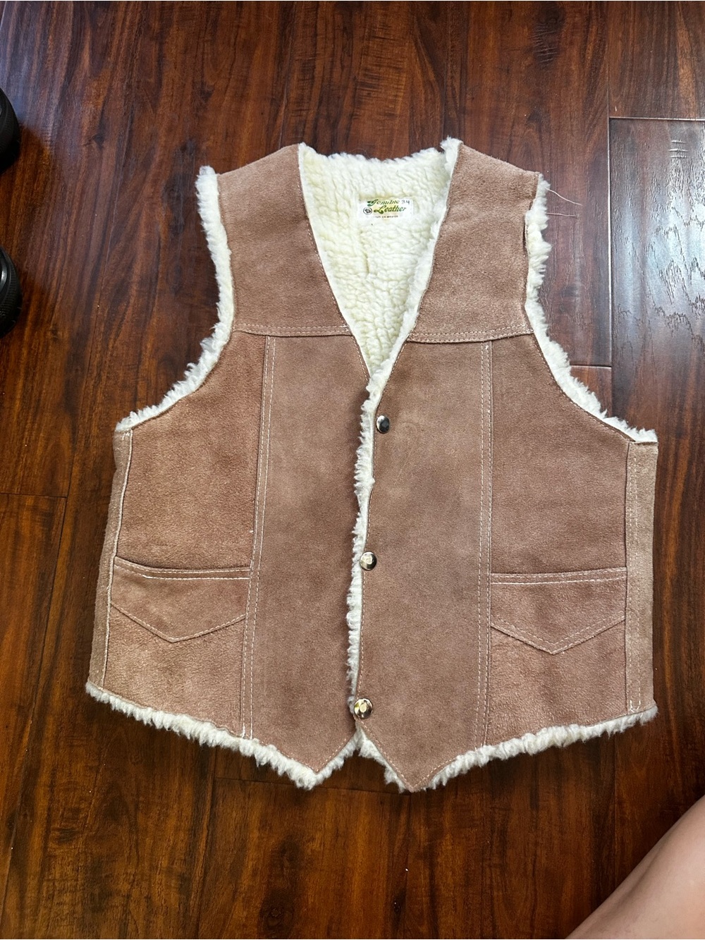 Vintage Genuine leather Suede Sherpa Lined Vest Tan M